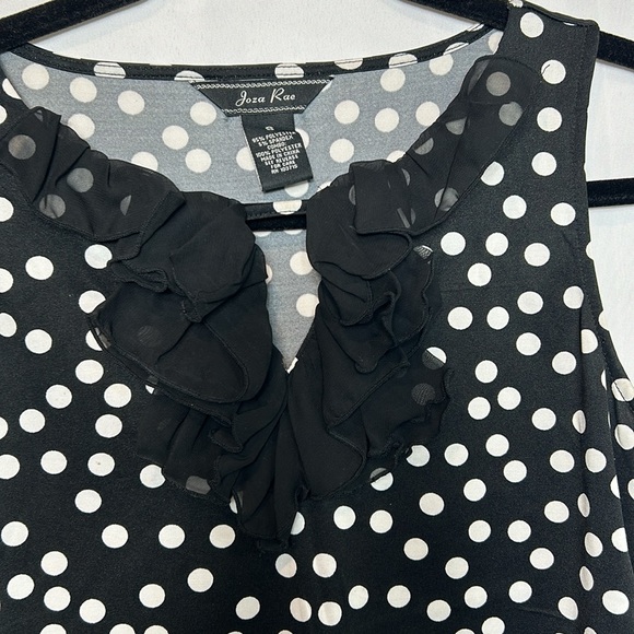 Joza Rae Black White Sleeveless Polka Dot Top Ruffle V Neck Like New Size Small - Picture 2 of 5